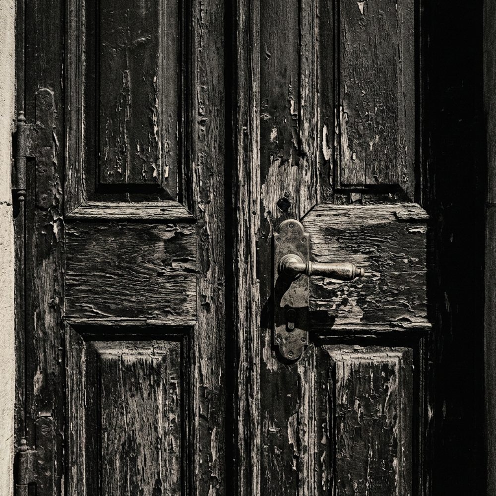 Porte ancienne en bois, poignée en laiton