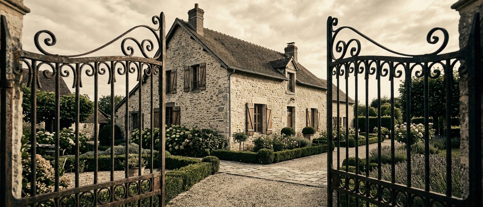 Maison en pierre vue depuis son portail