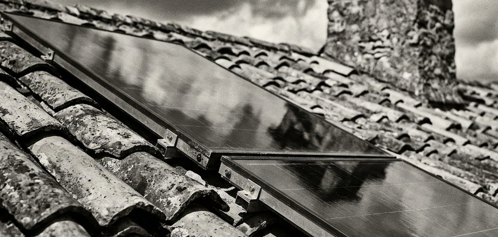 Panneaux solaires sur un toit de tuiles anciennes